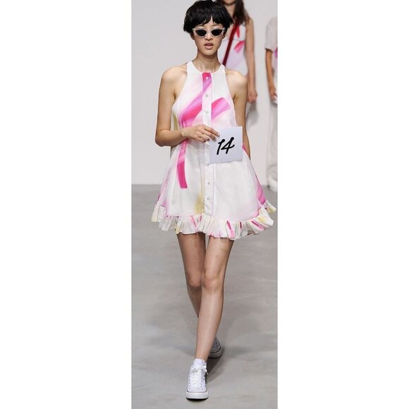 Adam Selman Womens Sleeveless Button Down Ruffled Printed Mini Dress Multi Sz 0 - Picture 11 of 11